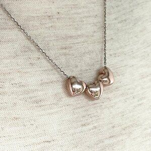 Dyadema Sterling Silver 925 Rose Gold Vermeil Puffy Heart Necklace 18" Chain